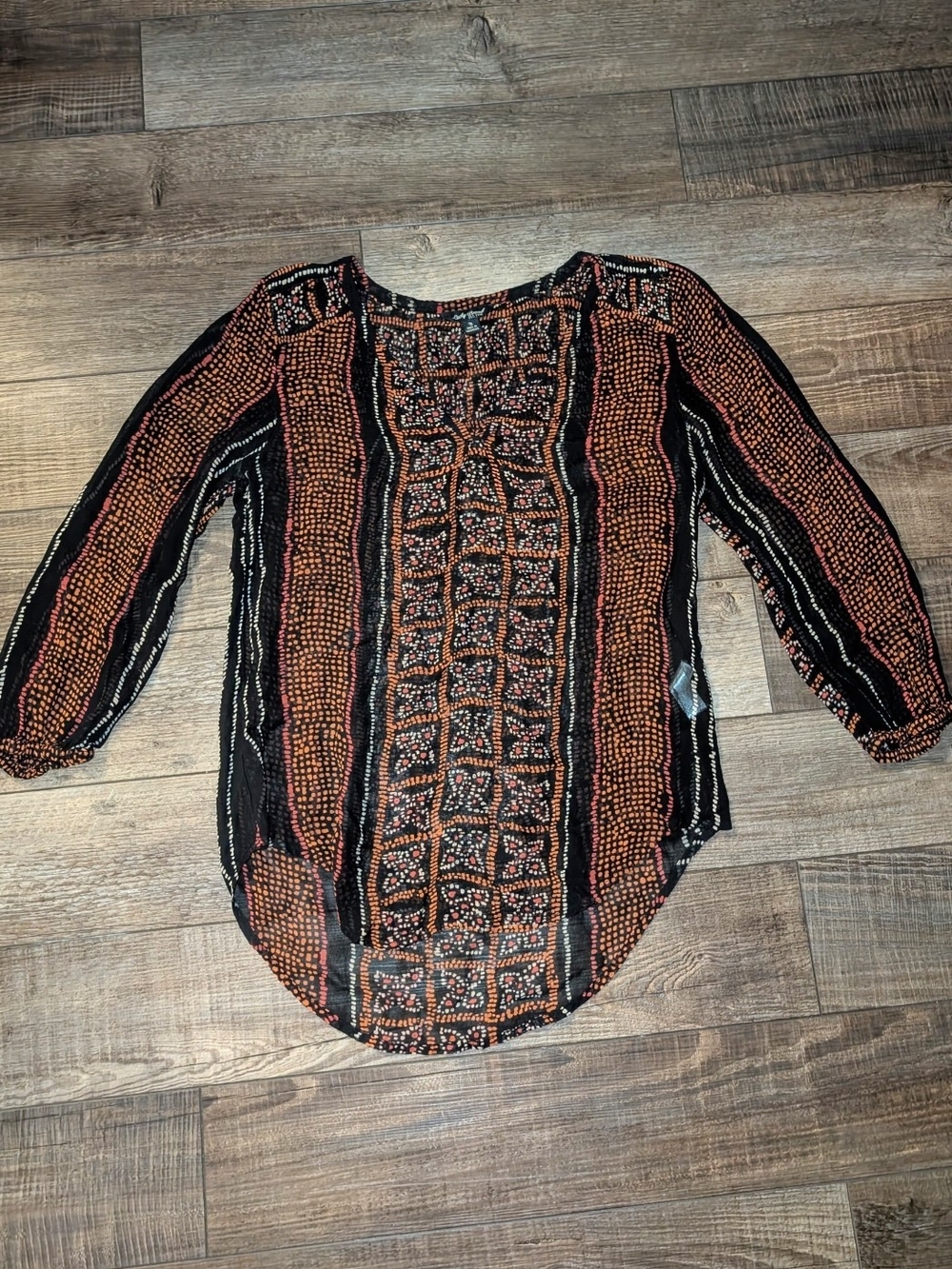Lucky Brand Boho Floral Print Blouse Top Small EUC Peasant Romantic Flowy